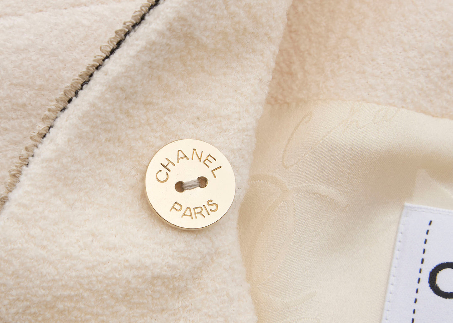 CHANEL Long Coat, Coco Button, Wool Nylon Silk Blend, Ivory, Gold-Tone Hardware, Pre-Owned - Vintage La Charme