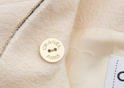 CHANEL Long Coat, Coco Button, Wool Nylon Silk Blend, Ivory, Gold-Tone Hardware, Pre-Owned - Vintage La Charme