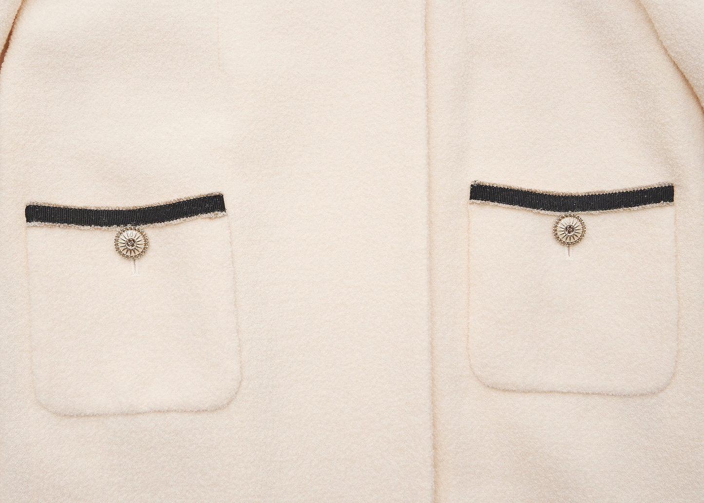 CHANEL Long Coat, Coco Button, Wool Nylon Silk Blend, Ivory, Gold-Tone Hardware, Pre-Owned - Vintage La Charme