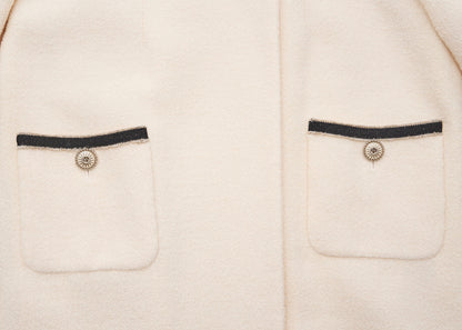 CHANEL Long Coat, Coco Button, Wool Nylon Silk Blend, Ivory, Gold-Tone Hardware, Pre-Owned - Vintage La Charme