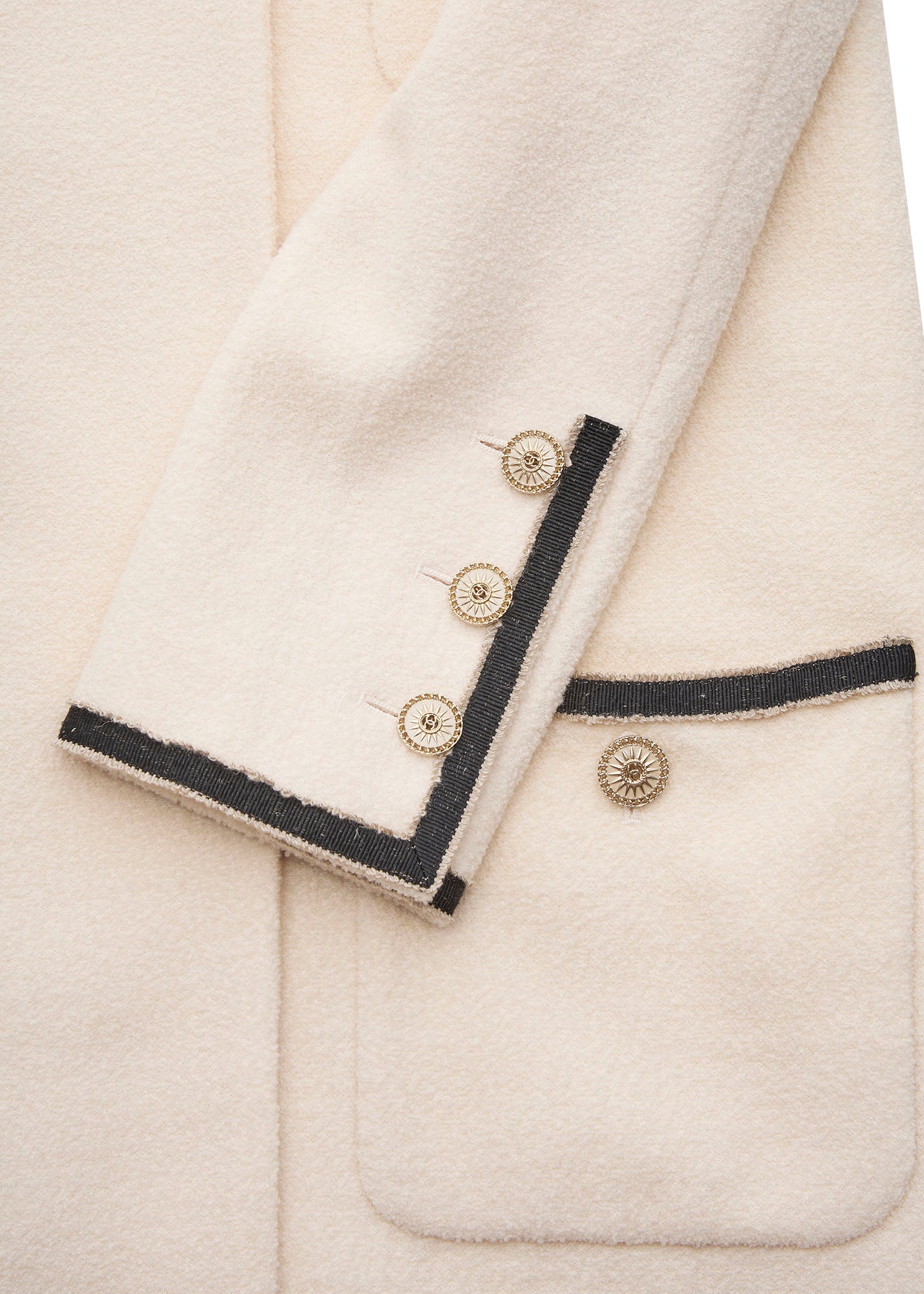 CHANEL Long Coat, Coco Button, Wool Nylon Silk Blend, Ivory, Gold-Tone Hardware, Pre-Owned - Vintage La Charme