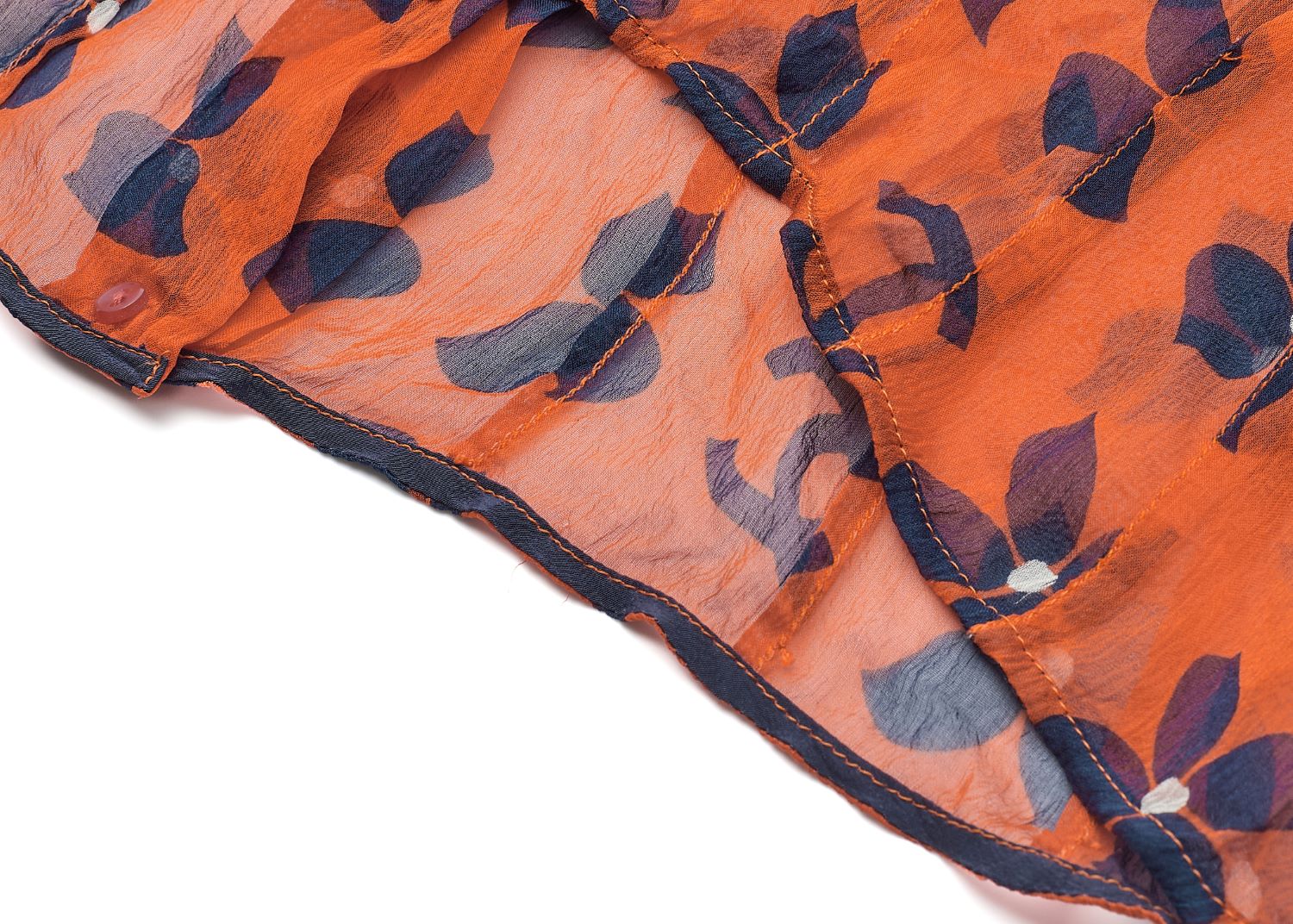 CHANEL Shirt Blouse, Coco Mark Floral, Silk, Orange, Gold-Tone Hardware, Pre-Owned - Vintage La Charme