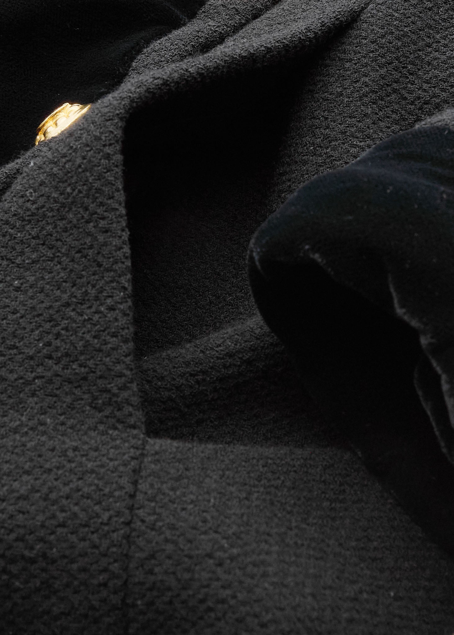 CHANEL Outerwear Coat, Coco Button, Tweed Velvet, Black, Gold-Tone Hardware, Pre-Owned - Vintage La Charme