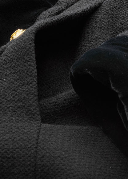 CHANEL Outerwear Coat, Coco Button, Tweed Velvet, Black, Gold-Tone Hardware, Pre-Owned - Vintage La Charme