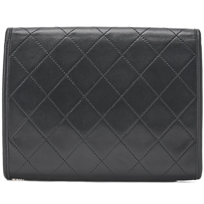 シャネル ショルダーバッグ マトラッセ プッシュロック ラムスキン 黒 ゴールド金具 中古