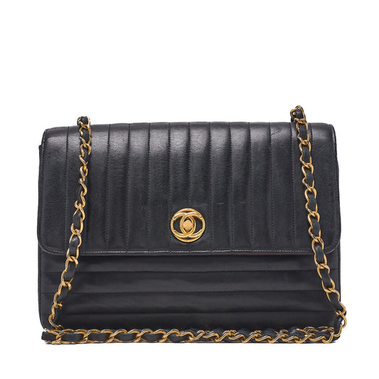CHANEL Shoulder Bag Mademoiselle Turnlock Lambskin Black Gold-Tone Hardware, Pre-Owned