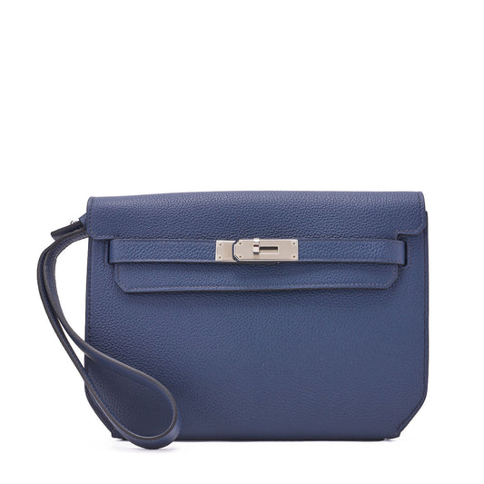 HERMES Shoulder Bag, Kerry de Peche 25, Silver Metal Fittings, Canvas, Vert Bosphort, Silver-Tone Hardware, Pre-Owned