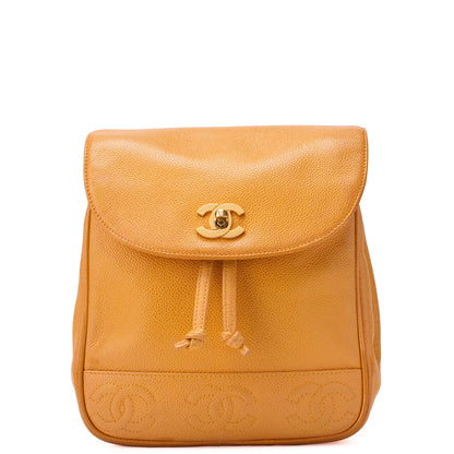 CHANEL Backpack Caviar Skin Triple Coco Turnlock Yellow Gold-Tone Hardware, Pre-Owned