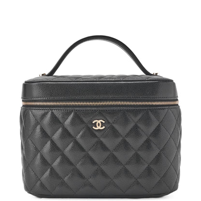 CHANEL Vanity Handbag, Matelasse, Caviar Skin, Black, Gold-Tone Hardware, Pre-Owned