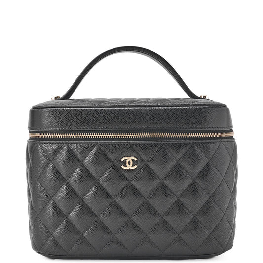 CHANEL Vanity Handbag, Matelasse, Caviar Skin, Black, Gold-Tone Hardware, Pre-Owned