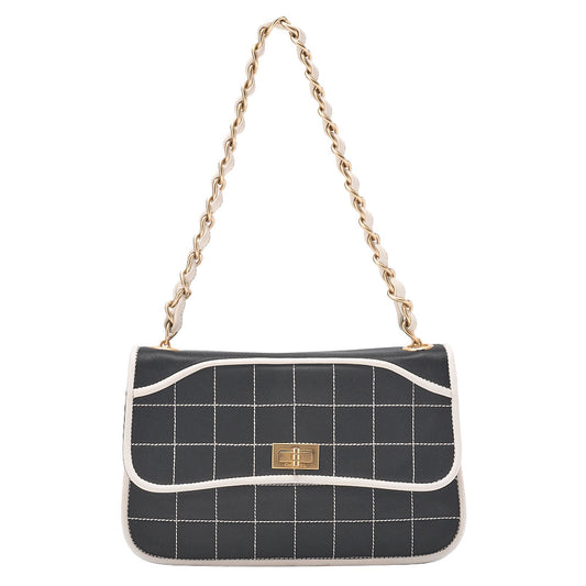 CHANEL Chanel Chocolate Bar 2.55 Turnlock Chain Handbag Satin X Lambskin Black Gold-Tone Hardware, Pre-Owned