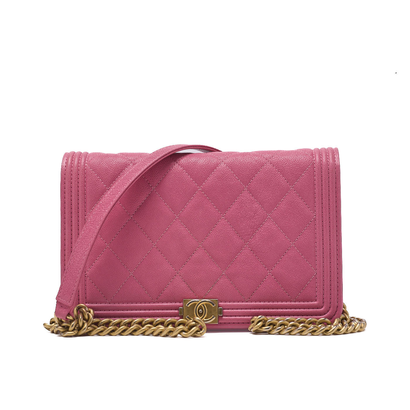 CHANEL Boy Chanel Matelasse Chain Wallet Caviar Skin Pink Gold-Tone Hardware Pre-Owned