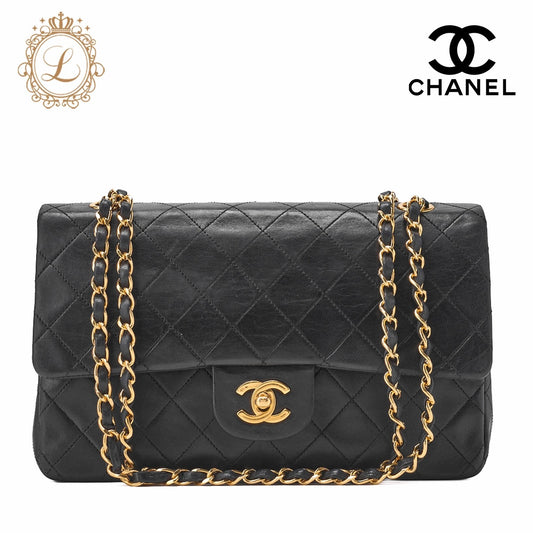 CHANEL Shoulder Bag Matelasse Double Flap Lambskin Black Gold-Tone Hardware Pre-Owned - Vintage La Charme