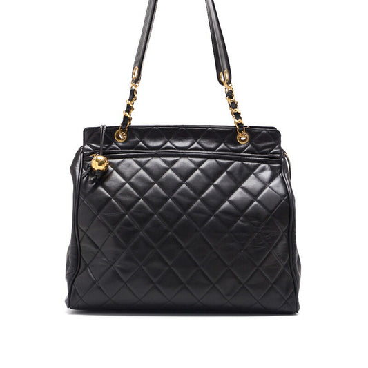 CHANEL Shoulder Bag Matelasse with Ball Charm Double Chain Lambskin Black Gold-Tone Hardware Pre-Owned - Vintage La Charme