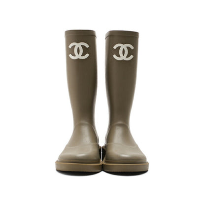 CHANEL Rain Boots, Coco Mark, Rubber, Khaki, Gold-Tone Hardware, Pre-Owned - Vintage La Charme