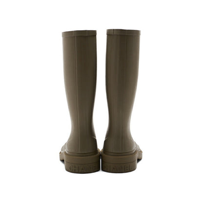 CHANEL Rain Boots, Coco Mark, Rubber, Khaki, Gold-Tone Hardware, Pre-Owned - Vintage La Charme