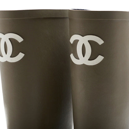 CHANEL Rain Boots, Coco Mark, Rubber, Khaki, Gold-Tone Hardware, Pre-Owned - Vintage La Charme
