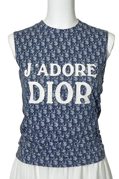 Dior T-Shirt, Sleeveless, Cut-and-Sew, Cotton, Blue, Silver-Tone Hardware, Pre-Owned - Vintage La Charme