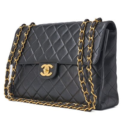 CHANEL Shoulder Bag, Deca Matelasse Turn Lock, Lambskin, Black, Gold-Tone Hardware, Pre-Owned - Vintage La Charme