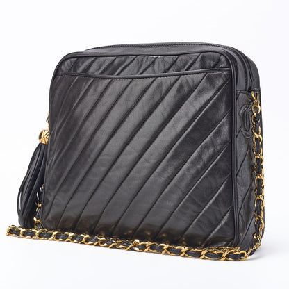 CHANEL Shoulder Bag, Bias Stitch, Coco Mark, Lambskin, Black, Gold-Tone Hardware, Pre-Owned - Vintage La Charme