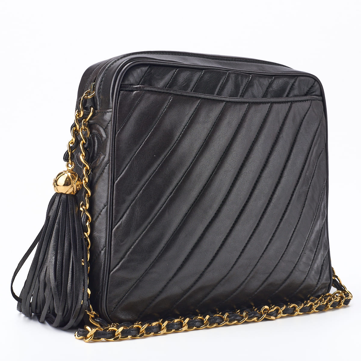 CHANEL Shoulder Bag, Bias Stitch, Coco Mark, Lambskin, Black, Gold-Tone Hardware, Pre-Owned - Vintage La Charme