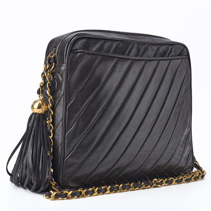 CHANEL Shoulder Bag, Bias Stitch, Coco Mark, Lambskin, Black, Gold-Tone Hardware, Pre-Owned - Vintage La Charme