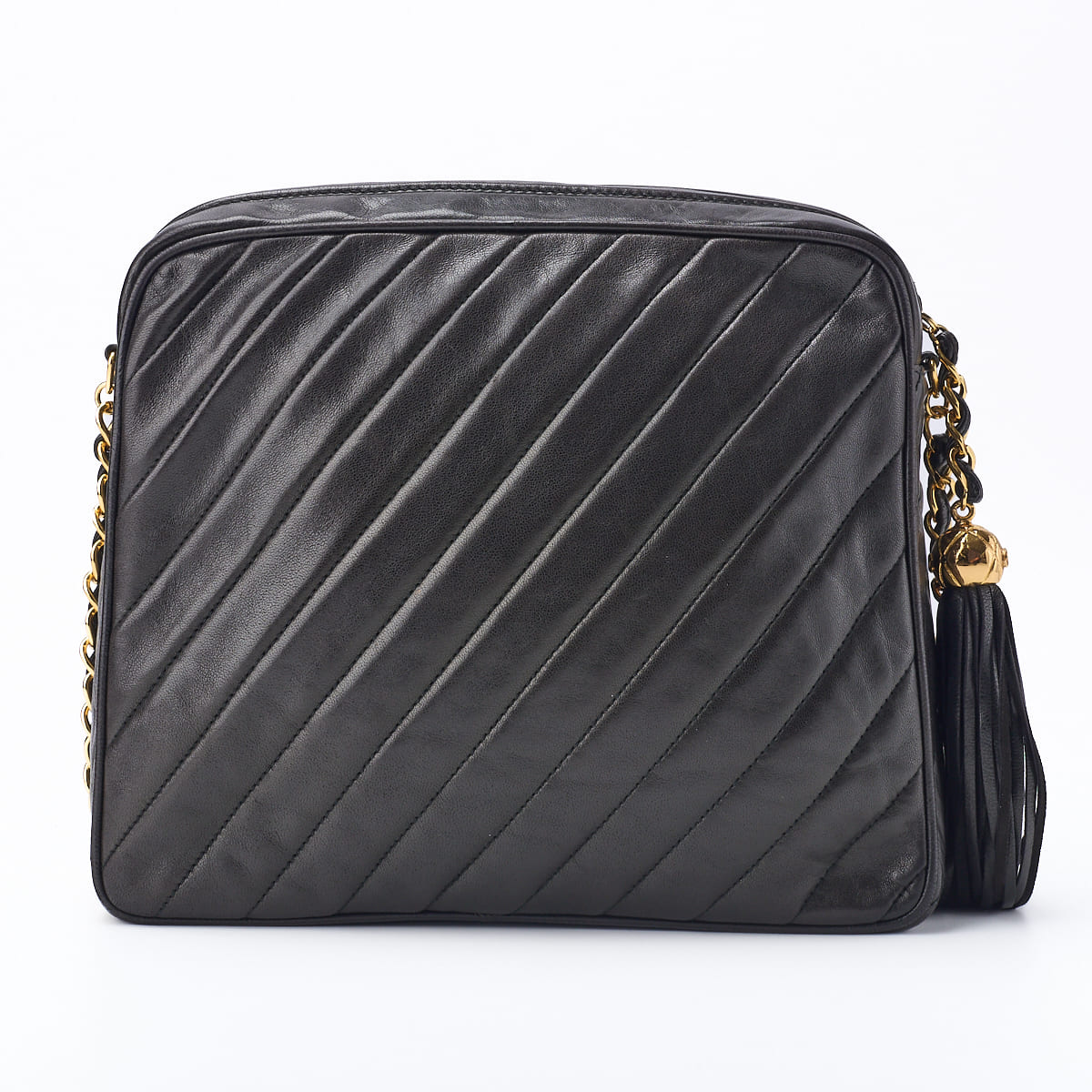 CHANEL Shoulder Bag, Bias Stitch, Coco Mark, Lambskin, Black, Gold-Tone Hardware, Pre-Owned - Vintage La Charme