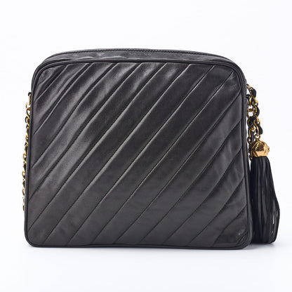 CHANEL Shoulder Bag, Bias Stitch, Coco Mark, Lambskin, Black, Gold-Tone Hardware, Pre-Owned - Vintage La Charme