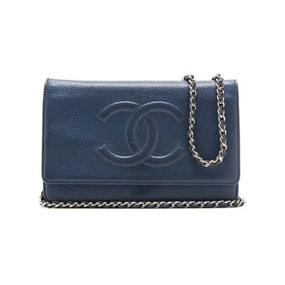 CHANEL Chain Wallet, Coco Mark, Folding, Caviar Skin, Navy, Gold-Tone Hardware, Pre-Owned - Vintage La Charme