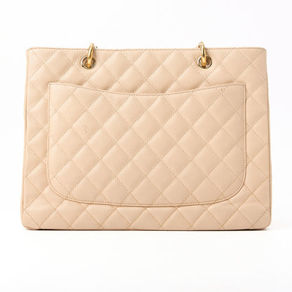 CHANEL Tote Bag Matelasse GST Double Chain Caviar Skin Beige Gold-Tone Hardware Pre-Owned - Vintage La Charme