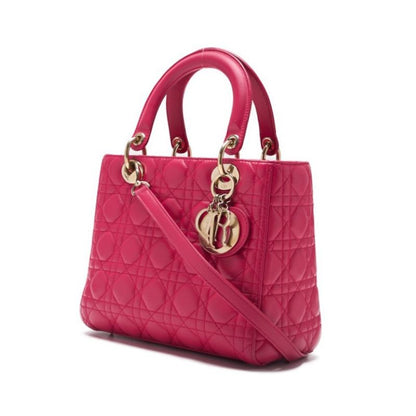 Dior Lady Dior Cannage 2WAY Handbag Lambskin Pink Gold-Tone Hardware Pre-Owned - Vintage La Charme