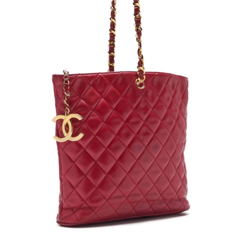 CHANEL Mini Boston Bag, Matelasse, Chain Shoulder, Lambskin, Red, Gold-Tone Hardware, Pre-Owned - Vintage La Charme