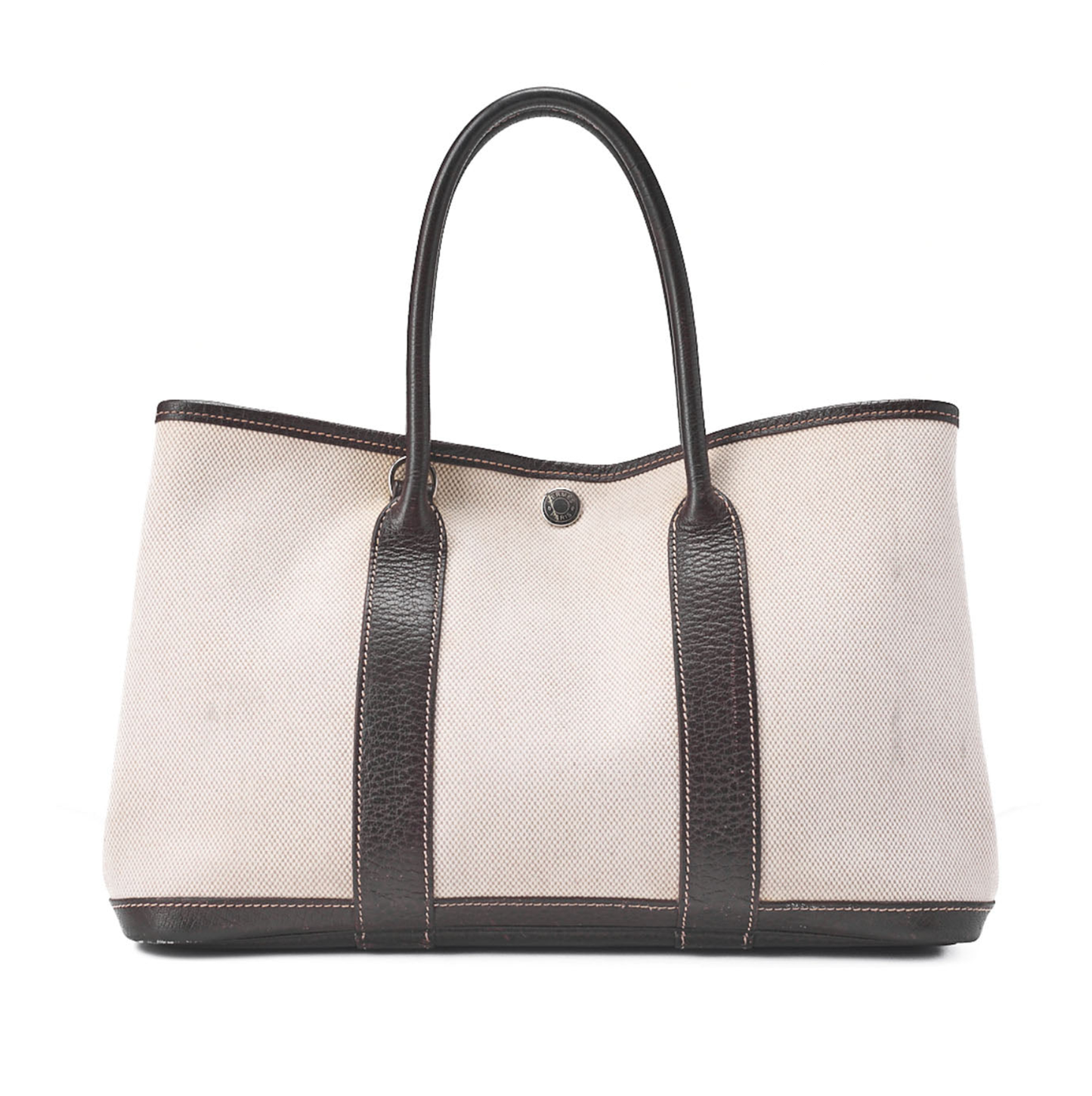 HERMES ガーデンパーティ TPM トワルアッシュ アイボリー x ブラウン シルバー金具 中古品