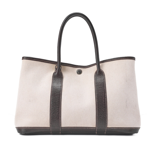 HERMES Garden Party TPM Bag Tooise Ivory ｘ Brown Silver-Tone Hardware, Pre-Owned