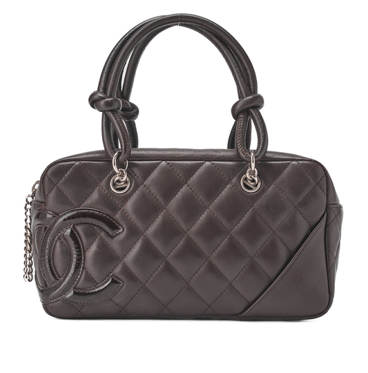 CHANEL Mini Tote Bag, Cambon Line, Calfskin, Brown, Silver-Tone Hardware, Pre-Owned