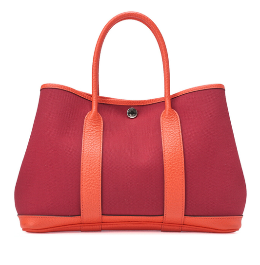 HERMES Garden Party TPM Tote Bag Toile Officer Rouge Grenat Silver-Tone Hardware Pre-Owned