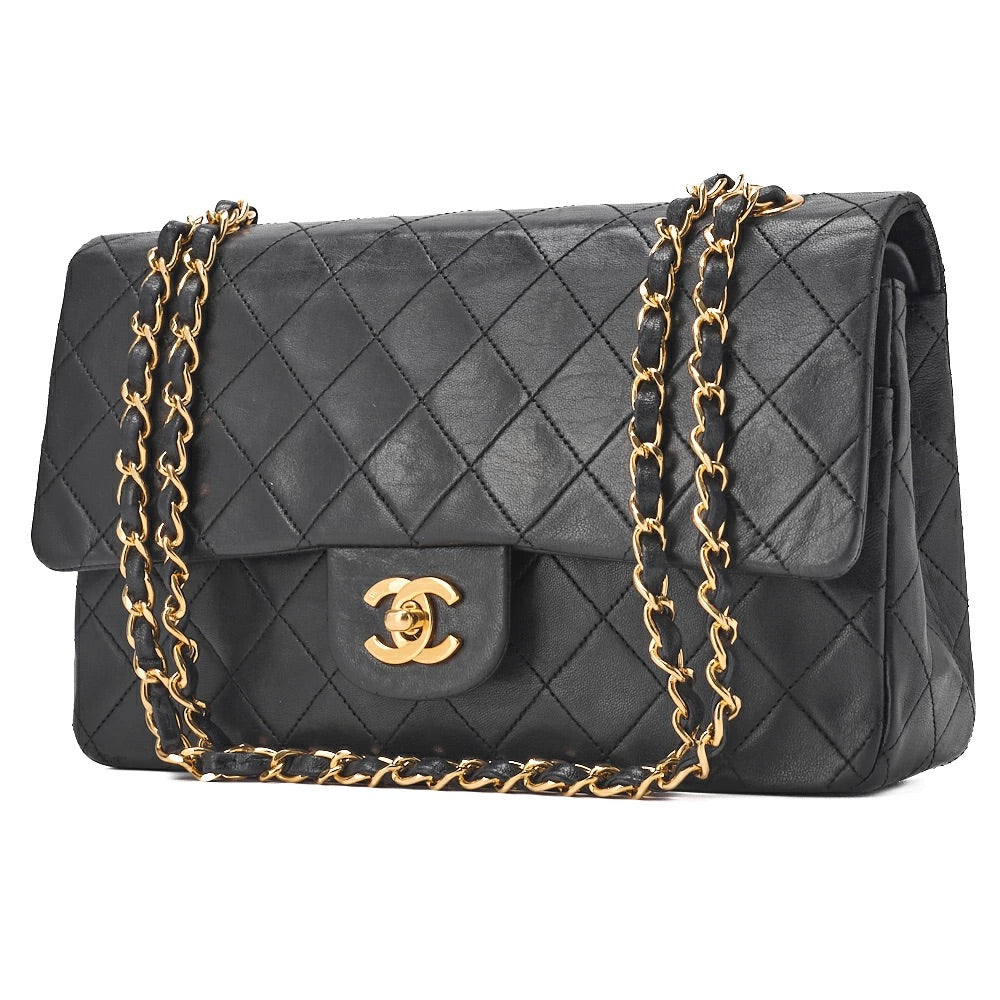 CHANEL Shoulder Bag Matelasse Double Flap Lambskin Black Gold-Tone Hardware Pre-Owned - Vintage La Charme