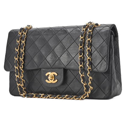 CHANEL Shoulder Bag Matelasse Double Flap Lambskin Black Gold-Tone Hardware Pre-Owned - Vintage La Charme