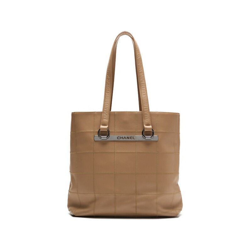 CHANEL Tote Bag Choco Bar Top Logo Caviar Skin Beige Silver-Tone Hardware Pre-Owned - Vintage La Charme