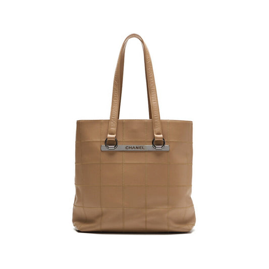 CHANEL Tote Bag Choco Bar Top Logo Caviar Skin Beige Silver-Tone Hardware Pre-Owned - Vintage La Charme