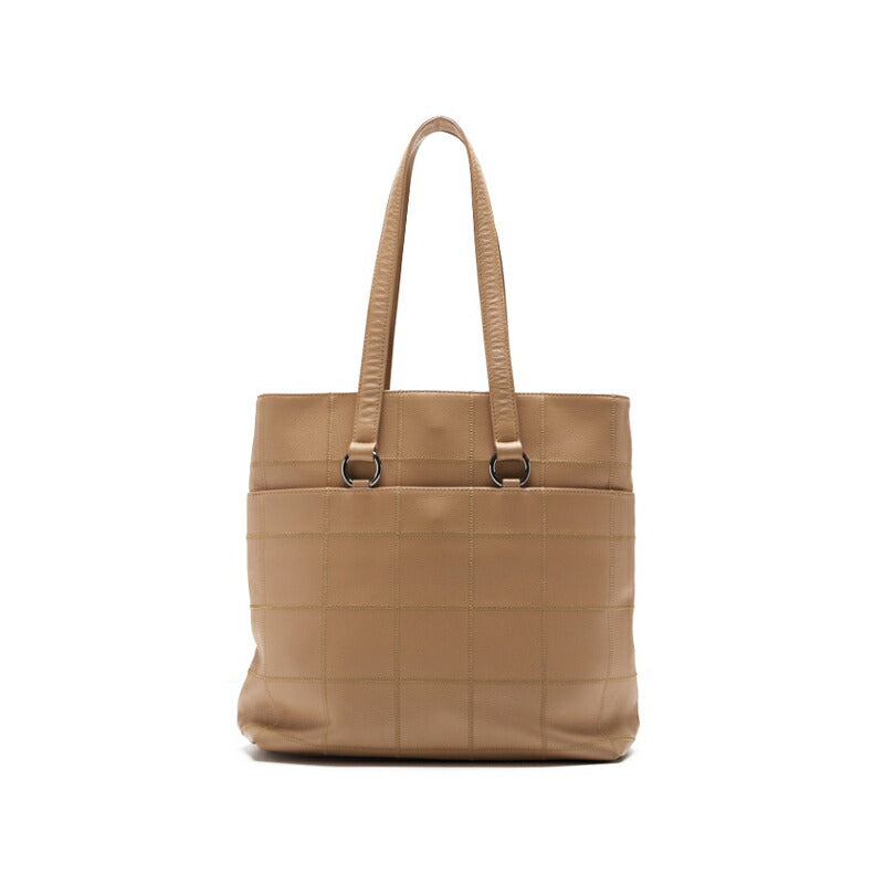 CHANEL Tote Bag Choco Bar Top Logo Caviar Skin Beige Silver-Tone Hardware Pre-Owned - Vintage La Charme