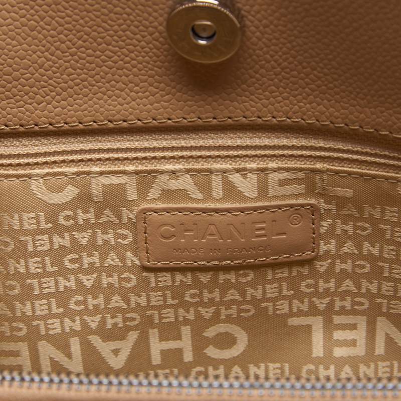 CHANEL Tote Bag Choco Bar Top Logo Caviar Skin Beige Silver-Tone Hardware Pre-Owned - Vintage La Charme