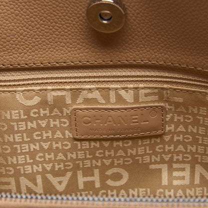 CHANEL Tote Bag Choco Bar Top Logo Caviar Skin Beige Silver-Tone Hardware Pre-Owned - Vintage La Charme
