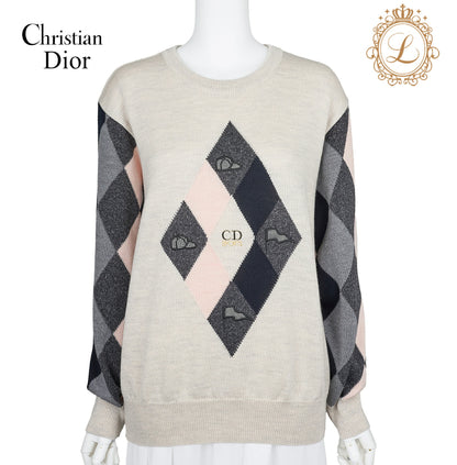 Dior Knitted Sweater Long Sleeve Cut Sew Top Wool Silk Multicolor Gold-Tone Hardware Pre-Owned - Vintage La Charme