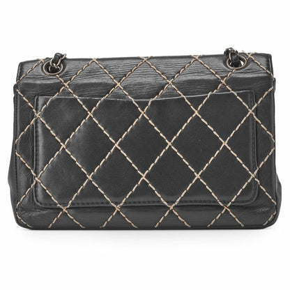 CHANEL Shoulder Bag, Matelasse Wild Stitch Turn Lock, Calfskin, Black, Silver-Tone Hardware, Pre-Owned - Vintage La Charme