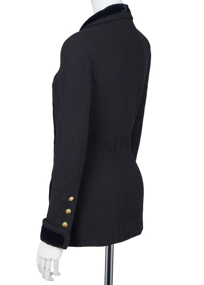 CHANEL Outerwear Coat, Coco Button, Tweed Velvet, Black, Gold-Tone Hardware, Pre-Owned - Vintage La Charme