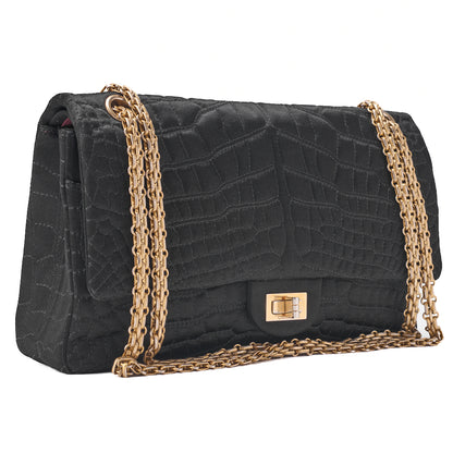 CHANEL Shoulder Bag Single Flap 2.55 Lock Satin Large Size Black Gold-Tone Hardware, Pre-Owned