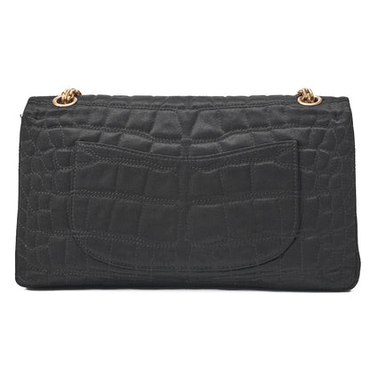 CHANEL Shoulder Bag Single Flap 2.55 Lock Satin Large Size Black Gold-Tone Hardware, Pre-Owned