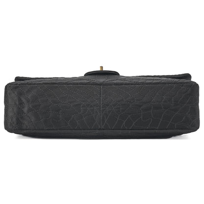 CHANEL Shoulder Bag Single Flap 2.55 Lock Satin Large Size Black Gold-Tone Hardware, Pre-Owned