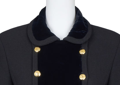 CHANEL Outerwear Coat, Coco Button, Tweed Velvet, Black, Gold-Tone Hardware, Pre-Owned - Vintage La Charme